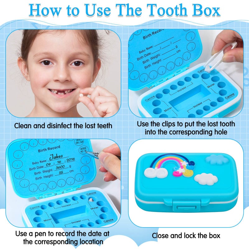 Caffox Tooth Holders for Kids Keepsake  Baby Teeth Keepsake Box  Tooth Saver  Tooth Container for Lost Teeth  Teeth Storage Holder for Tooth Fairy (Blue) - Image 5